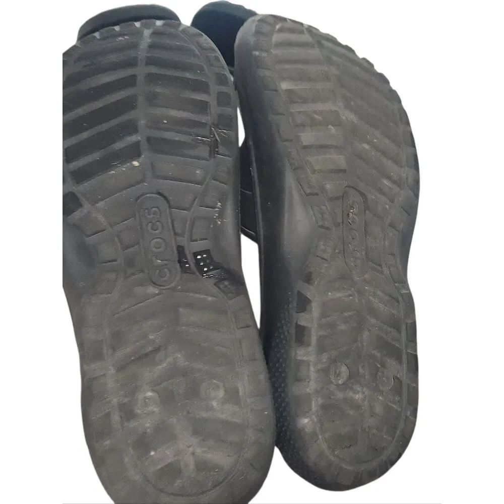 Crocs Black Slides Iconic Classic Sandals Graphic Spell Out Mens 11 Black Unisex